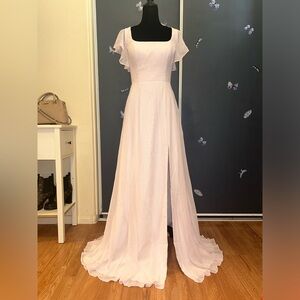 AZAZIE BONDI Blushing Pink A-Line Side Slit Chiffon Dress A10 Wedding Prom NWT